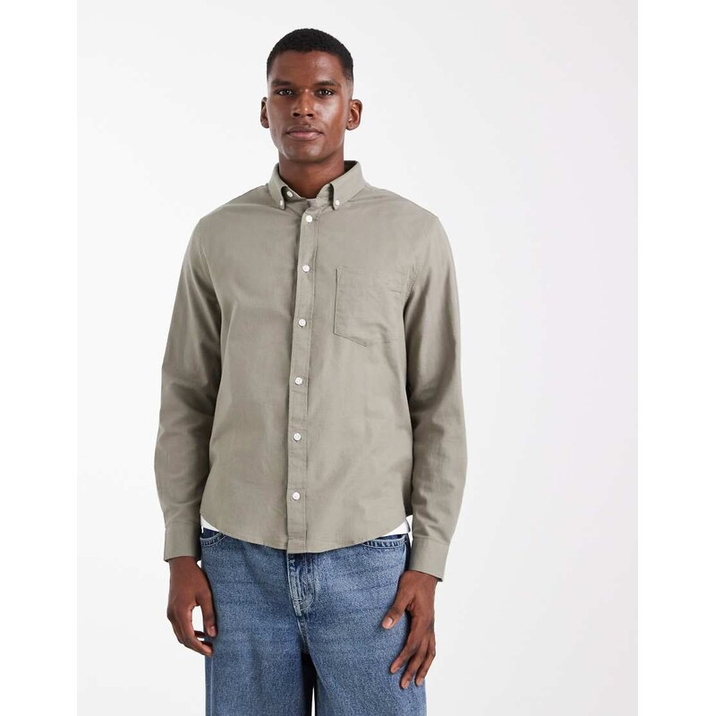 ASOS DESIGN oxford regular shirt in khaki-Green