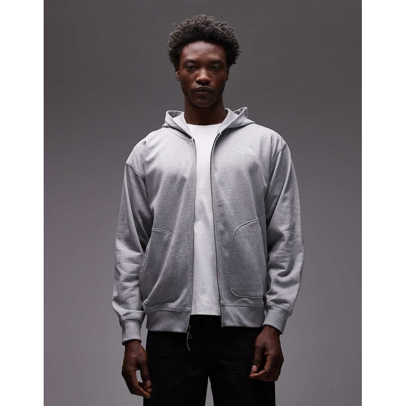 The North Face unisex oversized double zip logo hoodie in grey