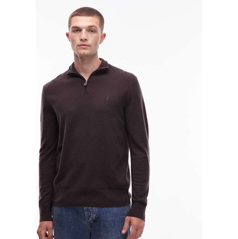 Allsaints Kilburn quarter zip jumper in brown - BROWN 108850628