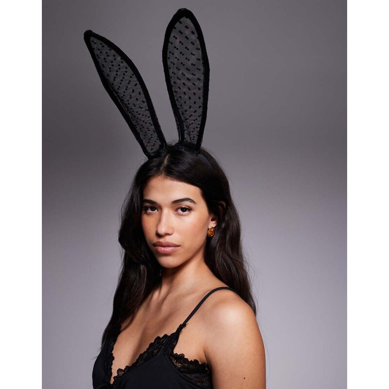 ASOS DESIGN Halloween polka dot sheer bunny ear headband-Black 108850641