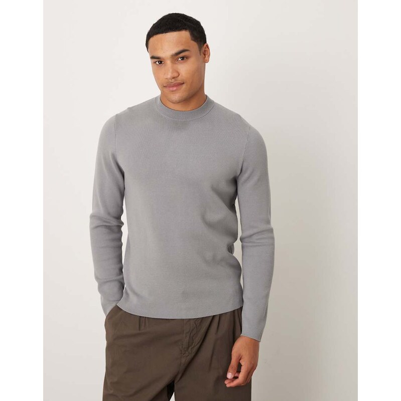 Mango knitted polo shirt in grey