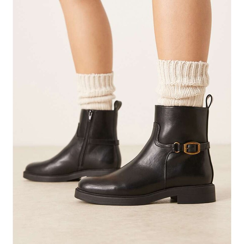 ASOS DESIGN Wide Fit Archie flat smart ankle boots with buckle