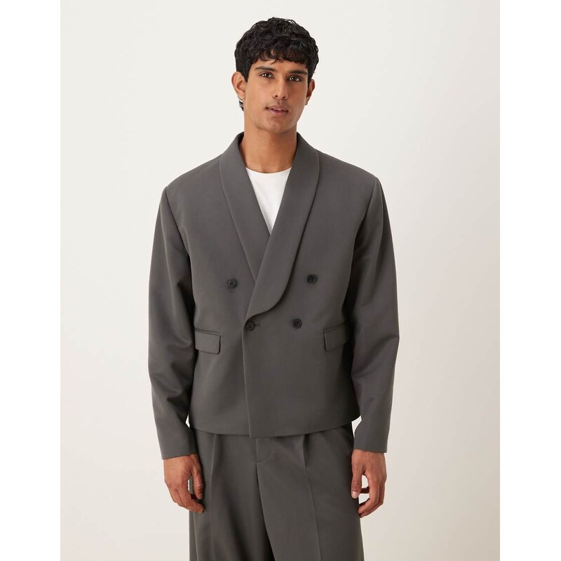 ASOS DESIGN boxy suit jacket in charcoal twill-Grey