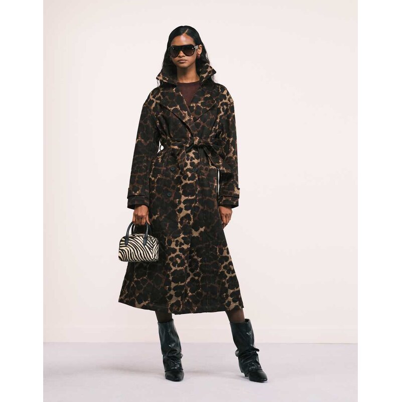 Allsaints Abel leopard trench coat in brown / black 115591430