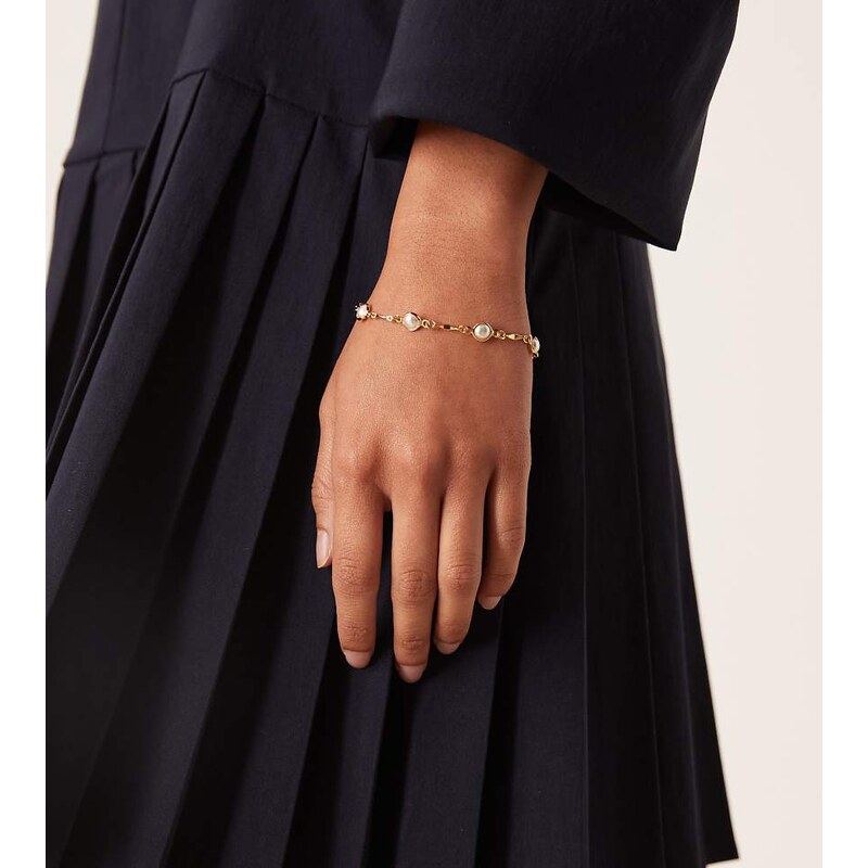 Orelia bar link and pearl chain bracelet in 18k gold plated 110062551