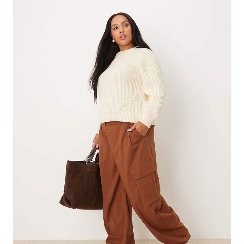 ASOS DESIGN Curve tailored utility barrel trousers in tobacco