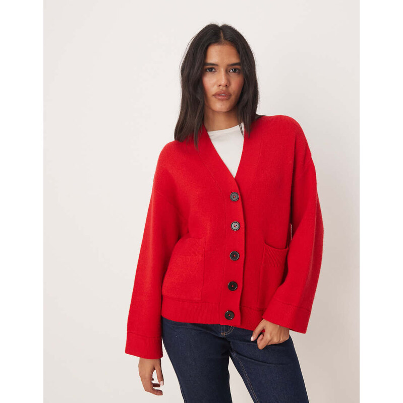 ASOS DESIGN button through pocket front boyfriend cardigan in red