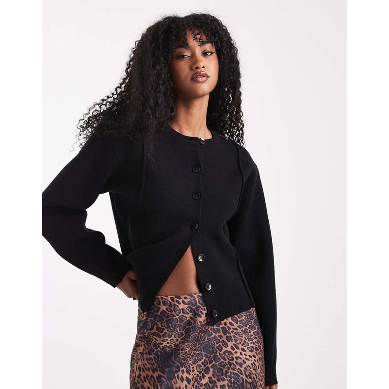 ASOS DESIGN structured shoulder pad waisted crew neck cardigan