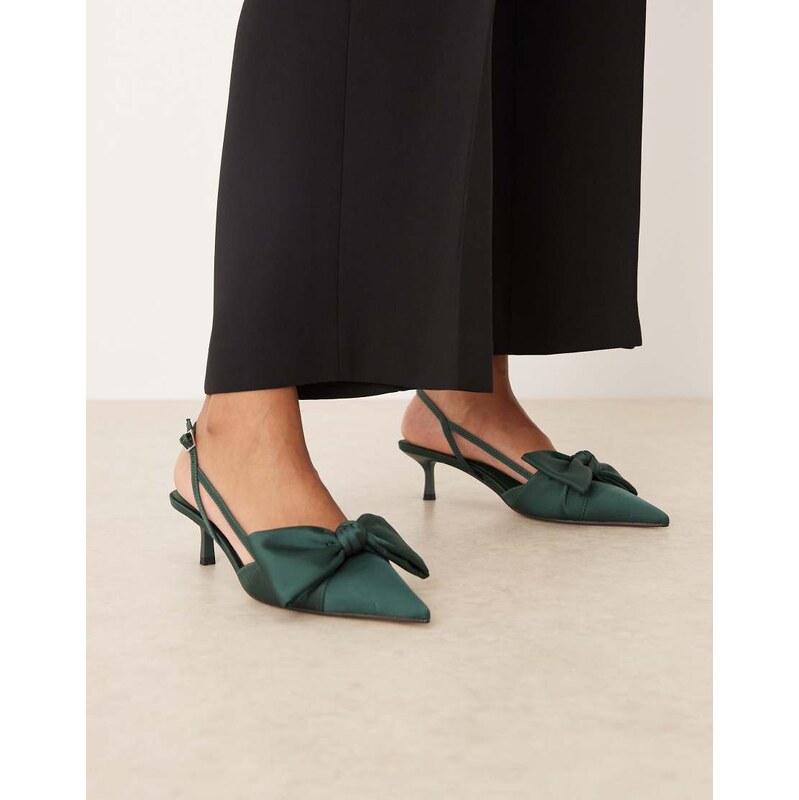 ASOS DESIGN Sunshine kitten heel slingback shoes in forest green 115512070