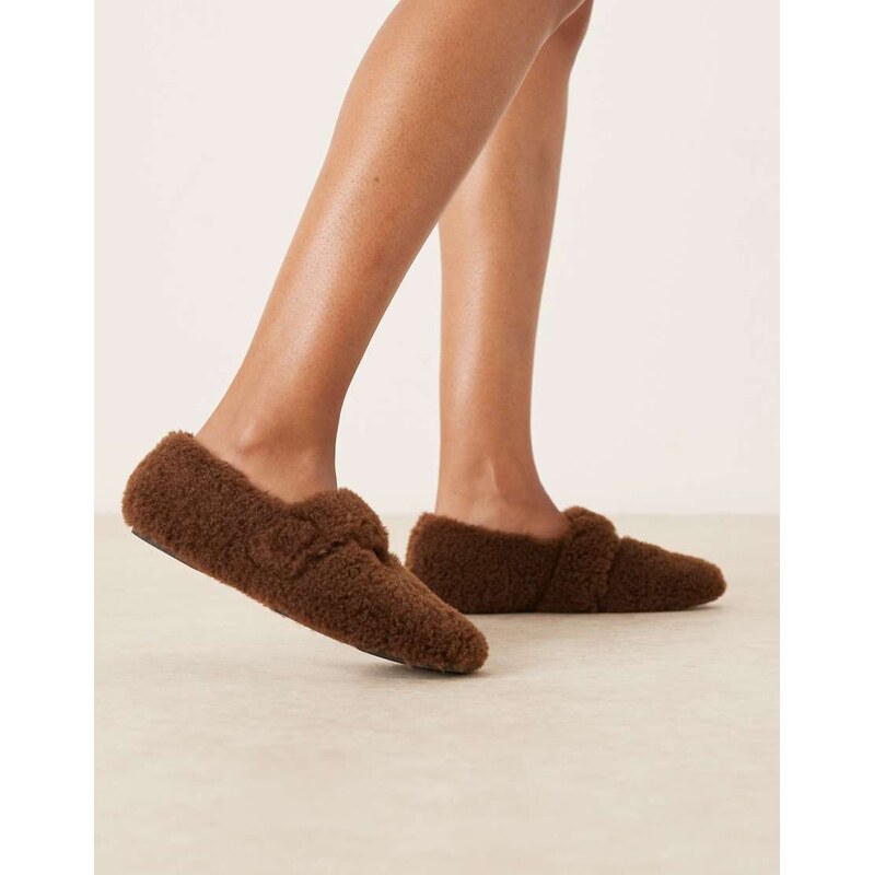 ASOS DESIGN Zinnia borg ballet slipper in chocolate-Brown