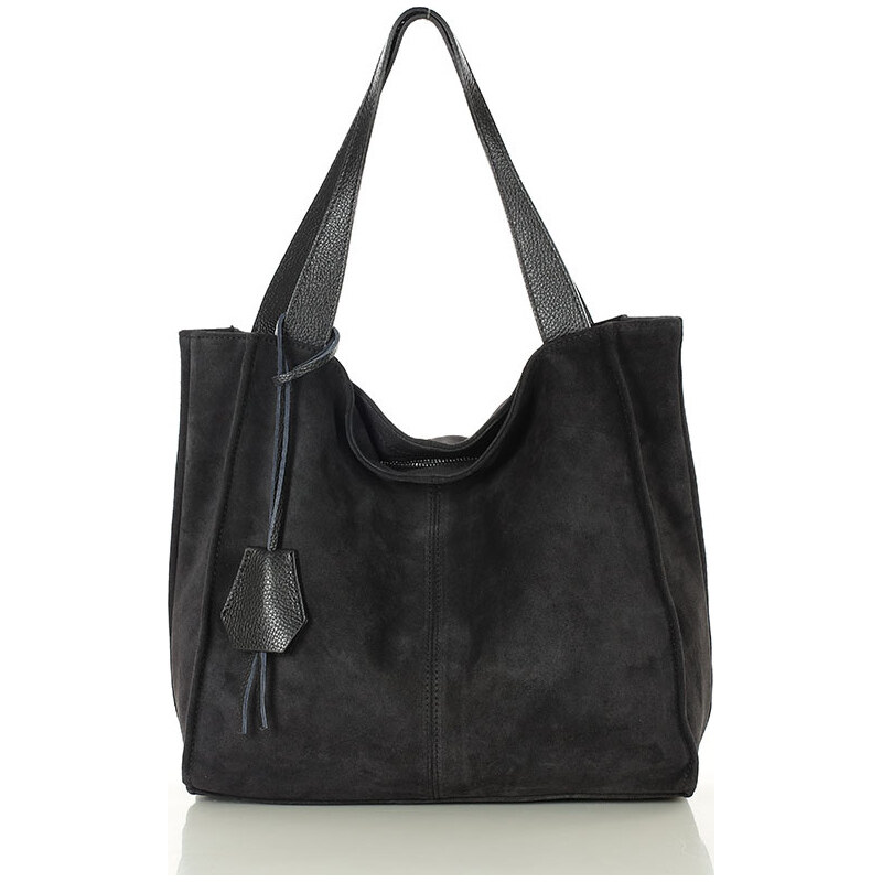 MARCO MAZZINI Černá semišová shopper kabelka