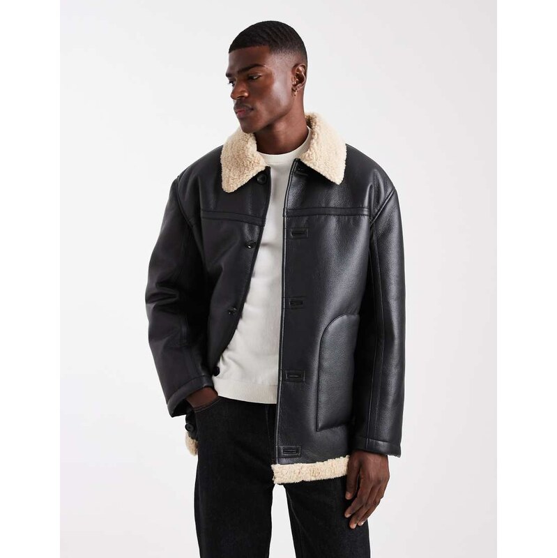 ASOS DESIGN oversized aviator jacket with contrast collar in