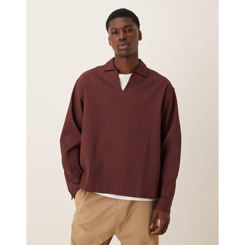 ASOS DESIGN oversized overhead textured shirt in burgundy