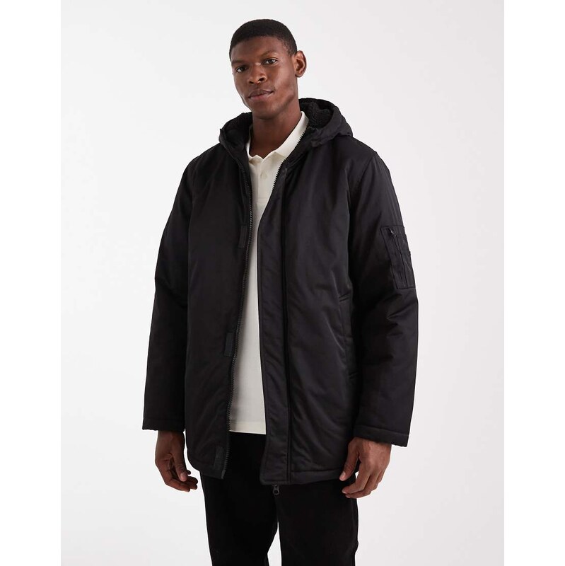 ASOS DESIGN mid length parka in black 109280446