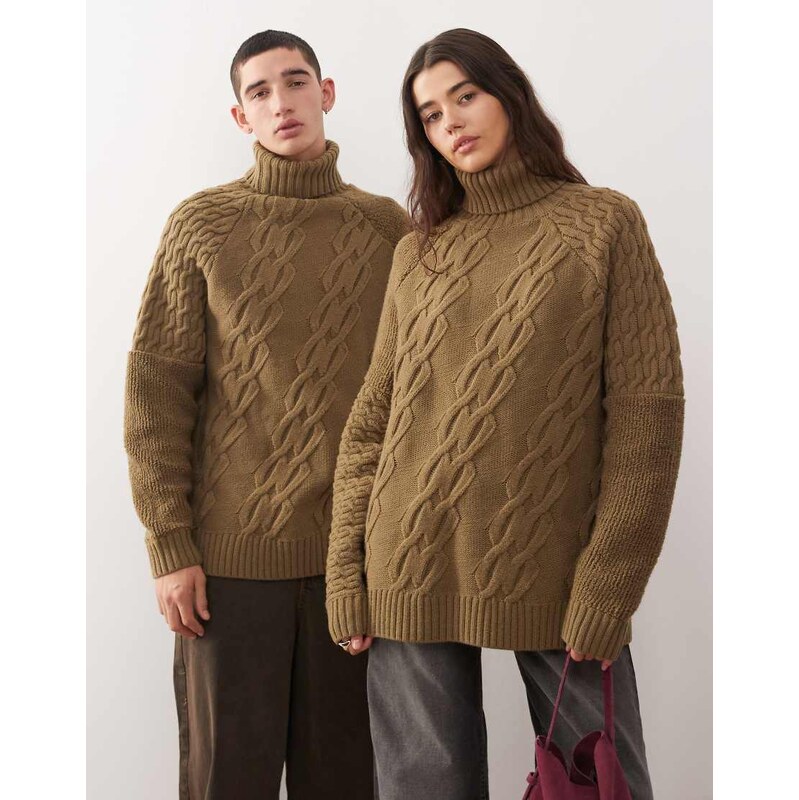 Reclaimed Vintage unisex mixed cable knitted roll neck jumper in