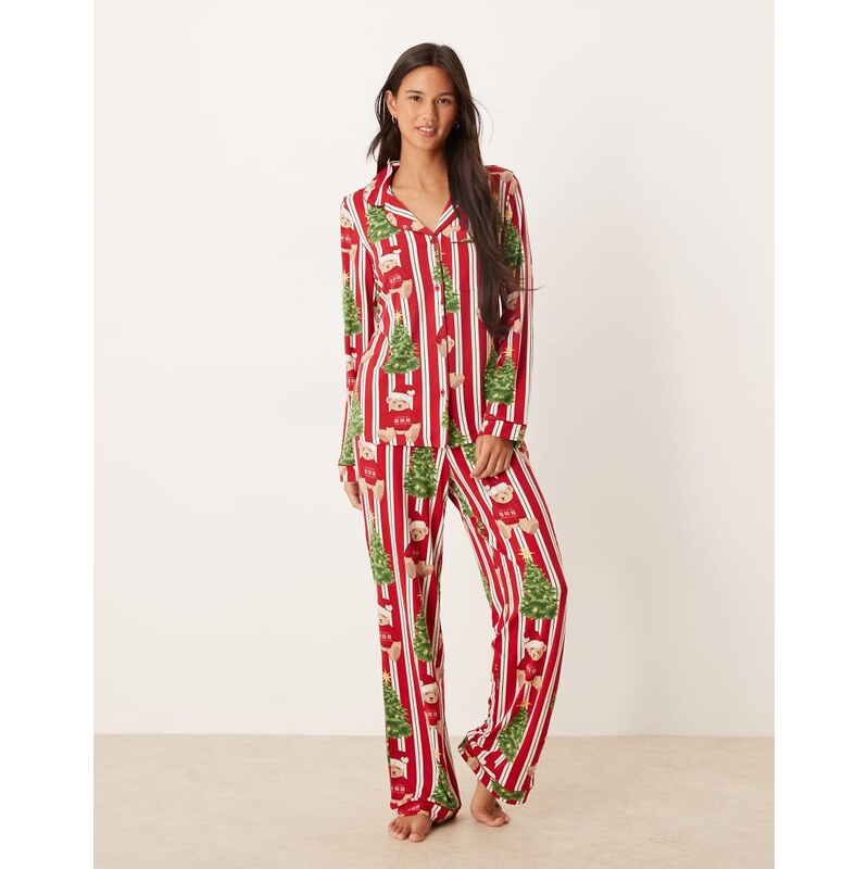 Chelsea Peers His & Hers poly long sleeve revere pyjama set in 109369223