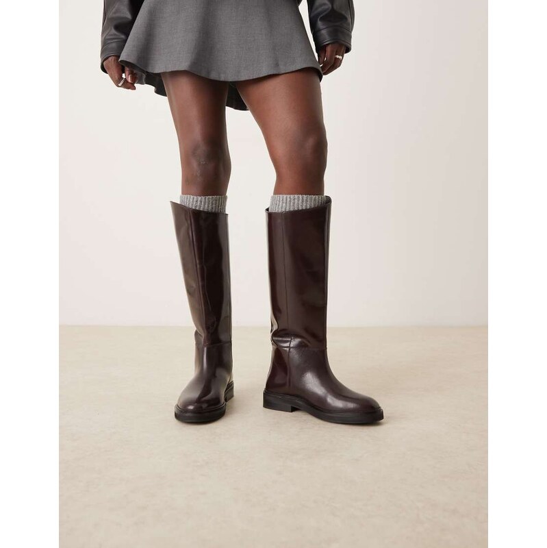 ASOS DESIGN Callahan leather riding boots in burgundy-Red 112344207