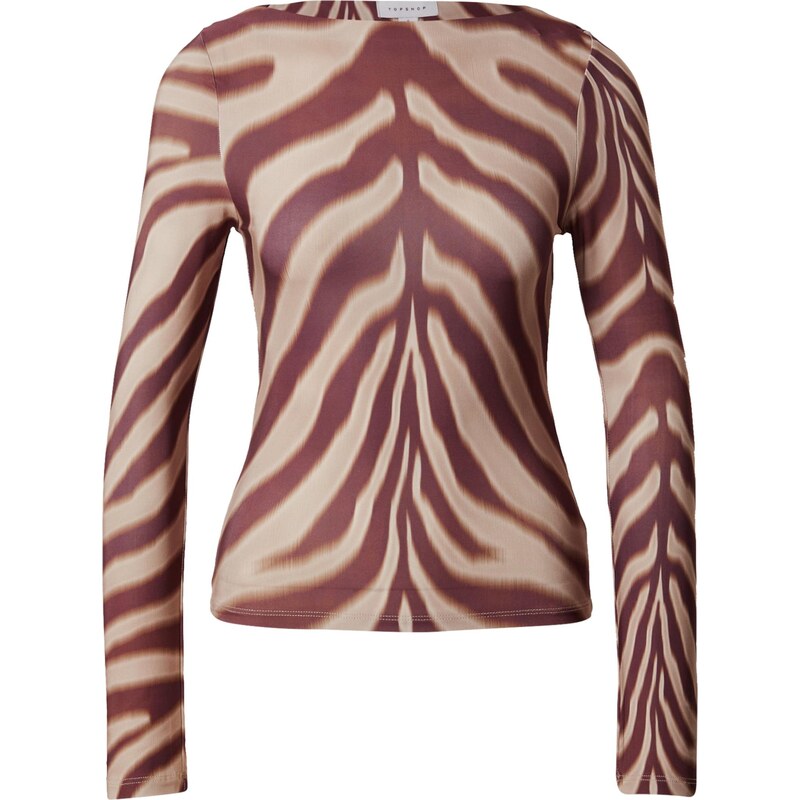 TOPSHOP Tričko ZABRA béžová / hnědá / bordó