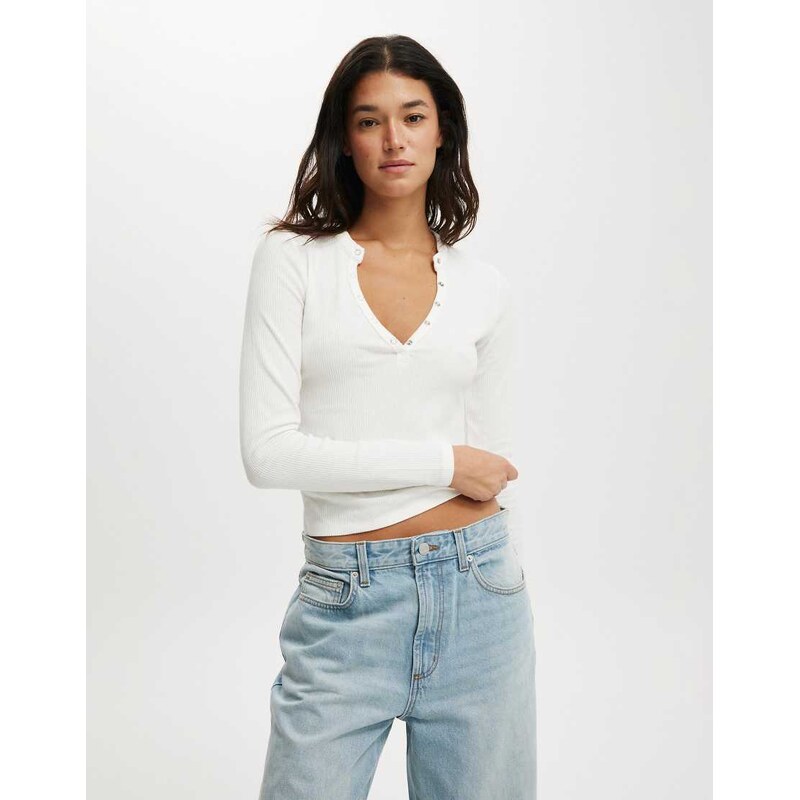 Cotton On Ryan henley long sleeve in white 110466387