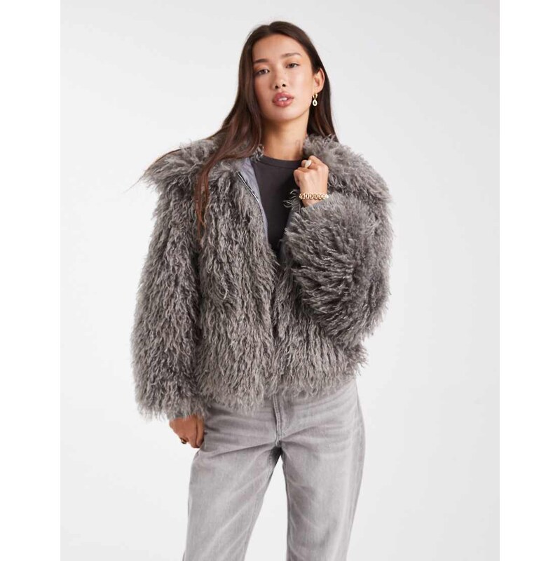 Daisy Street faux fur cacoon coat with rib cuff detail in