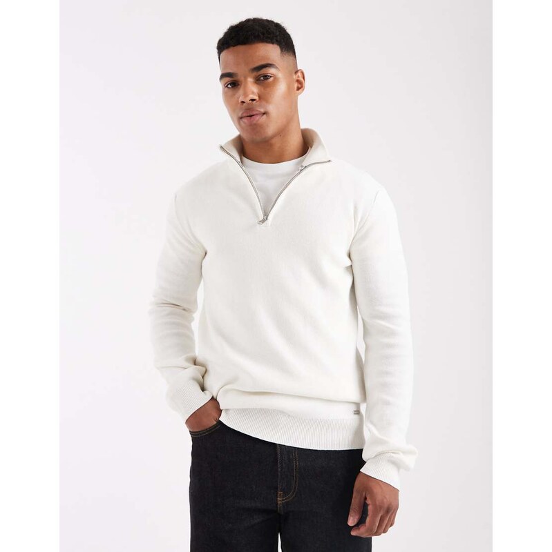 Threadbare 1/4 zip knitted jumper in white-Neutral