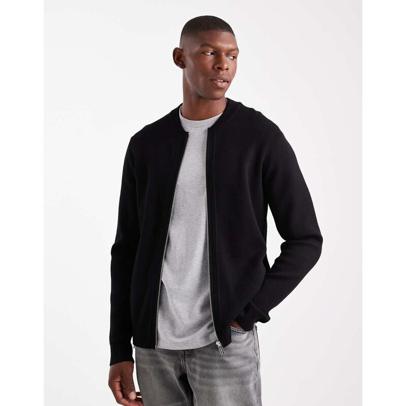 Threadbare knitted zip through bomber cardigan in black