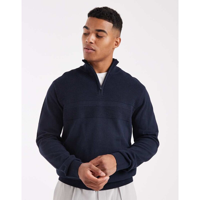 Threadbare 1/4 zip knitted jumper in navy