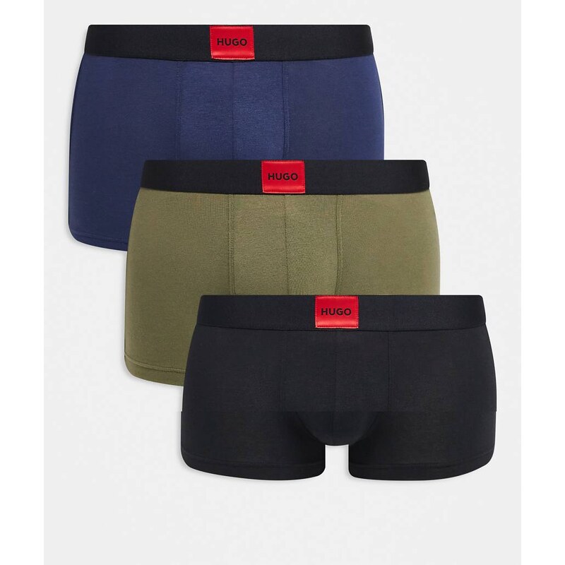 Hugo Red 3-pack trunks in blue, grey and black-Multi