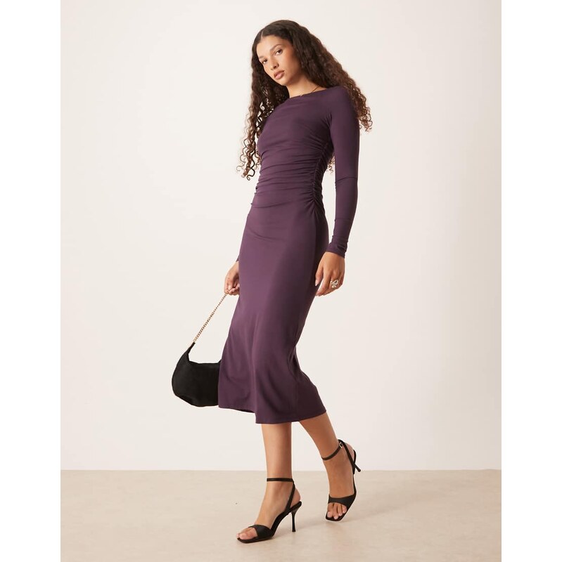Nobodys Child Laurella long sleeve drape midi dress in dark