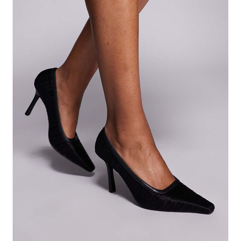Public Desire Wide Fit Salty ruched tulle pumps in black 109137998