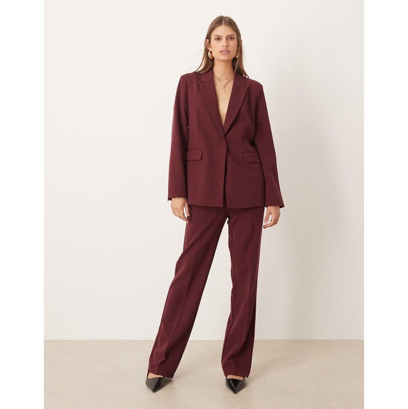 YAS high waisted tailored trousers co-ord in burgundy