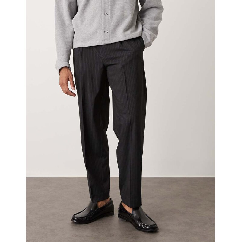 ASOS DESIGN smart pleated oversized tapered trousers in charcoal