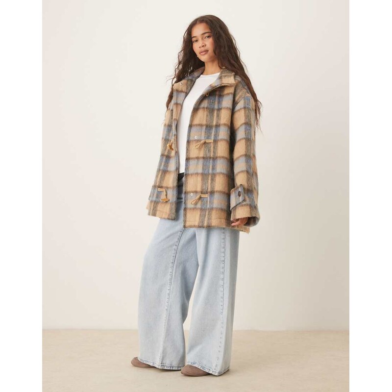 ASOS DESIGN funnel neck coat with wool and toggle detail in