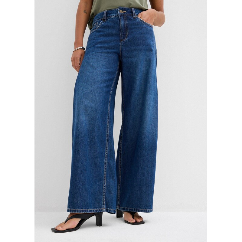 bonprix Džíny Wide Leg, Mid Waist modrá Žena