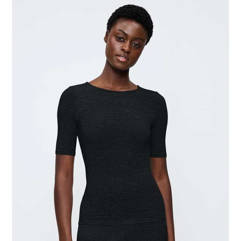 Dámské tričko Beauty Layers SSL Top Wool - BLACK - černé 0004 - 113456639