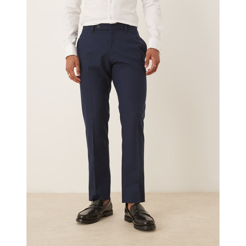 ASOS DESIGN slim suit trousers with wool in navy