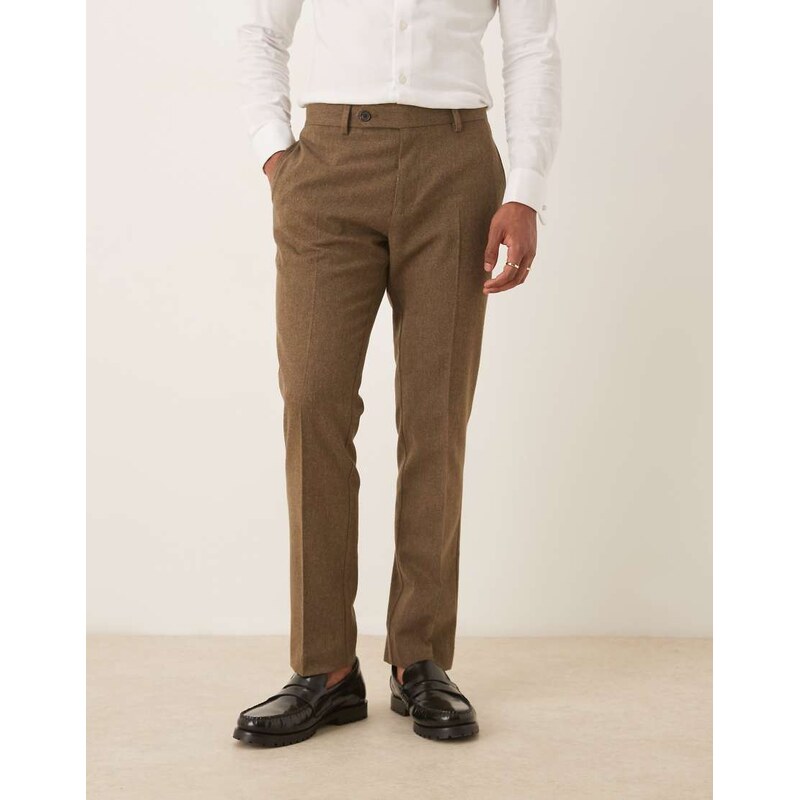 ASOS DESIGN slim suit trousers with wool in brown