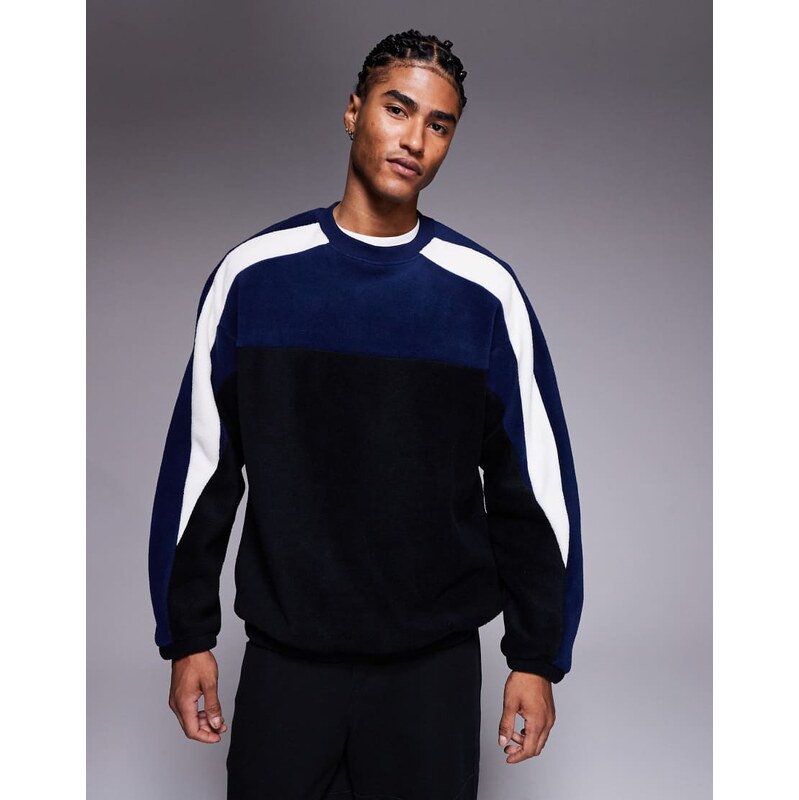 ASOS DESIGN relaxed fleece sweatshirt with colour block in black