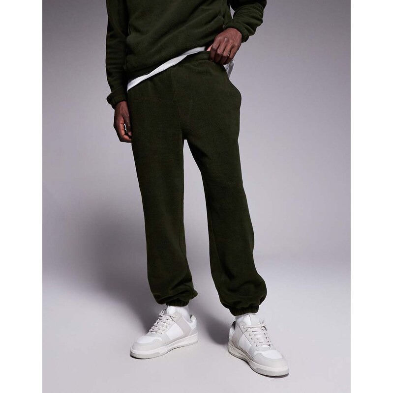 ASOS DESIGN co-ord tapered fleece jogger in green