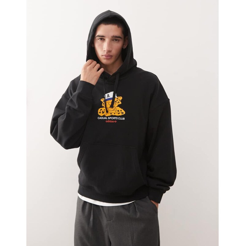 adidas Originals Sports Club Cheetah hoodie in black