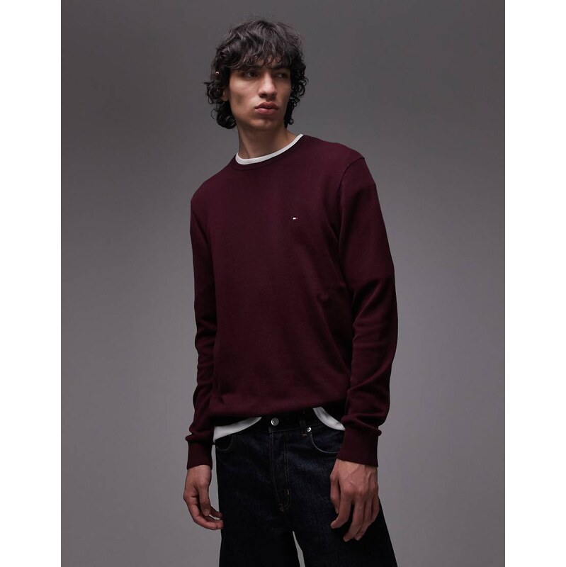 Tommy Hilfiger essential cotton jumper in deep burgundy-Red