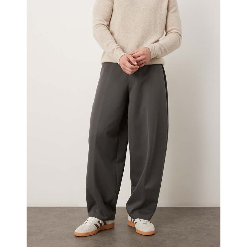 ASOS DESIGN tailored wide barrel leg trousers in charcoal-Grey