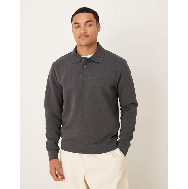 Mango cotton mix polo top in charcoal-Grey