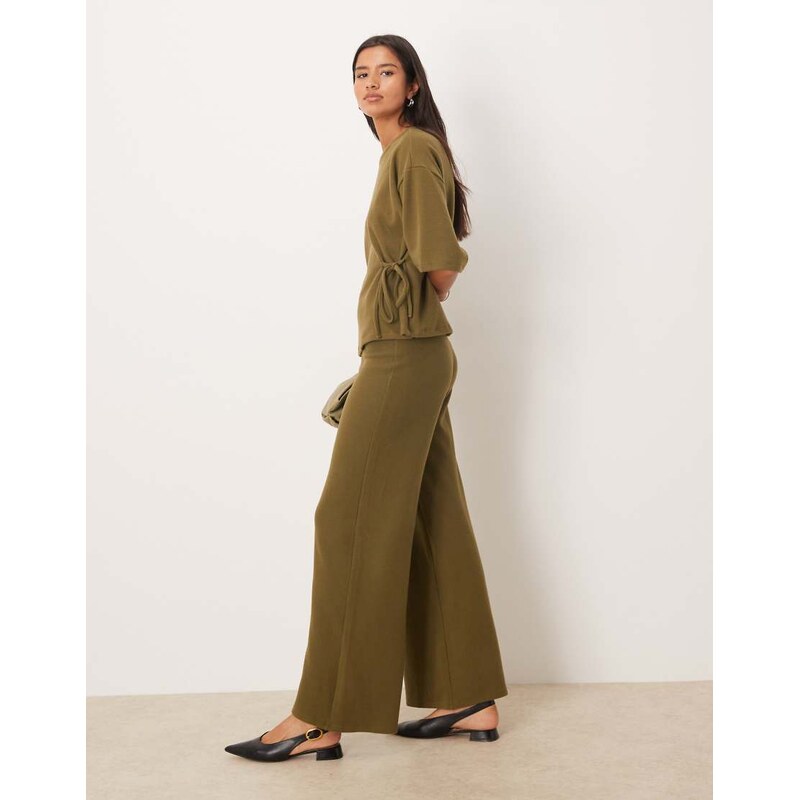 ASOS DESIGN Supersoft co-ord wide leg trousers in khaki - KHAKI