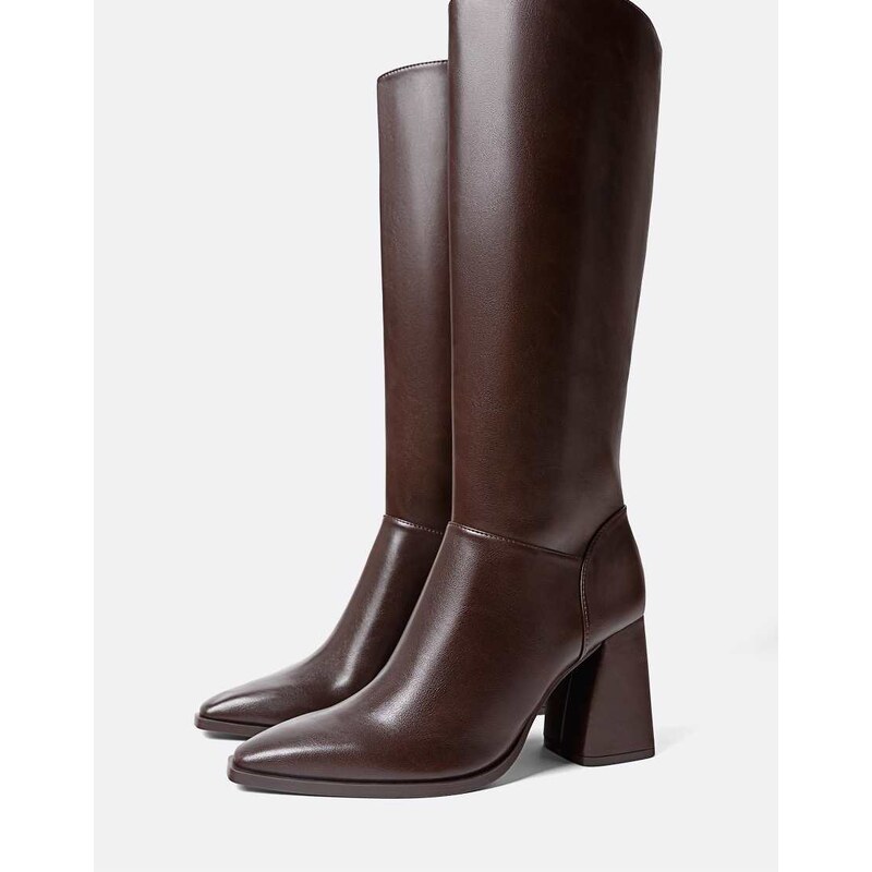 Stradivarius Wide fit. high-heeled boots in brown