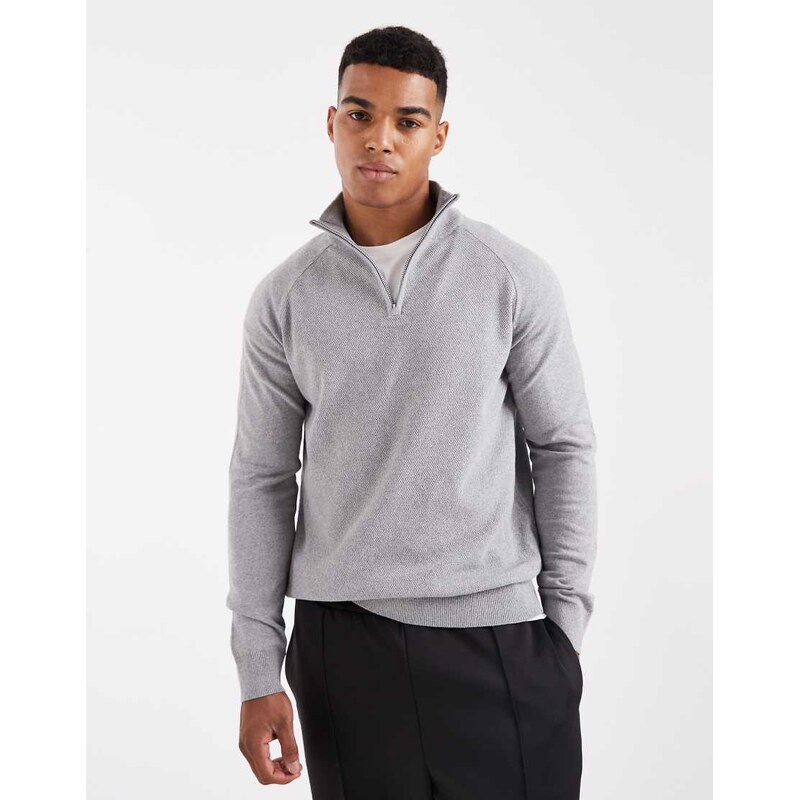 Threadbare 1/4 zip knitted jumper in grey marl