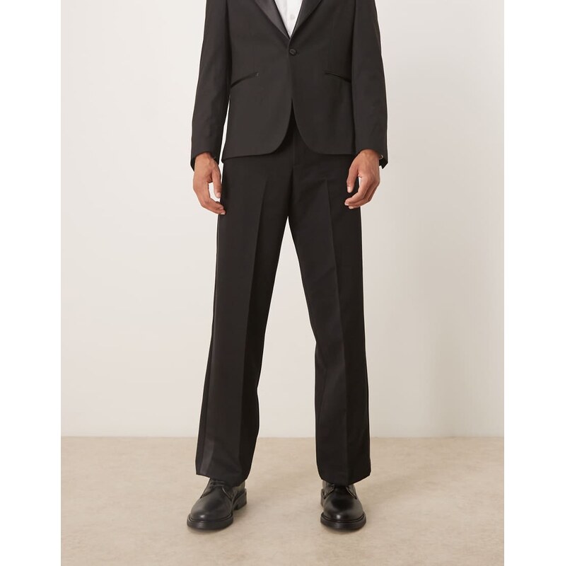 ASOS DESIGN smart tuxedo wide leg trousers with side stripe
