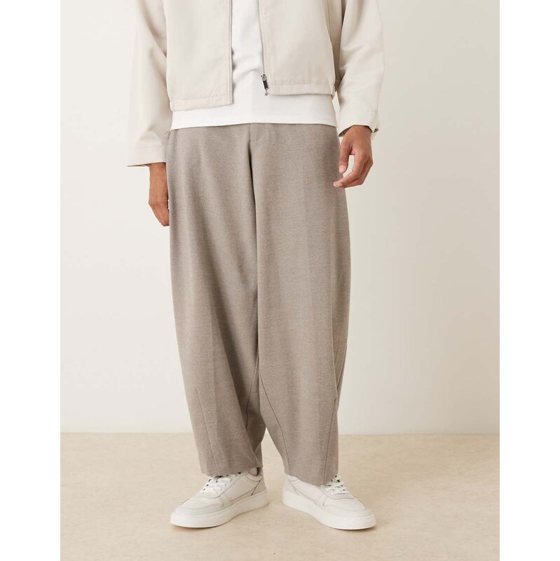 ASOS DESIGN smart wide barrel leg trousers in stone flannel
