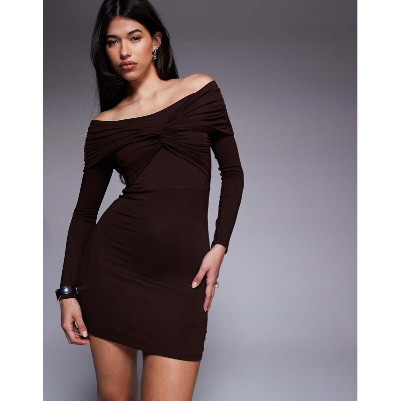 ASOS DESIGN off shoulder twist mini dress with long sleeves in