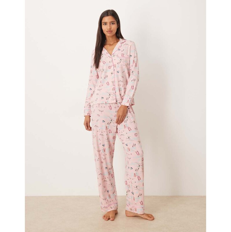 ASOS DESIGN super soft long sleeve shirt & trouser pyjama set